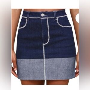 Avec Les Filles Two-Tone Denim Skirt